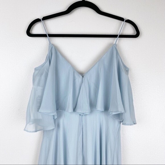 Jenny Packham Cold-Shoulder Chiffon Gown Light Blue Ruffle Maxi Size 2 NWT - Picture 5 of 10